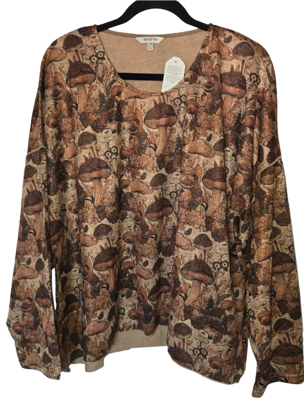 Yak & Yeti Oversized Loose Fit Mushroom Pullover Top Size M or L/XL NWT